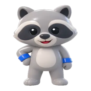 Rocco the raccoon, with blue wristbands